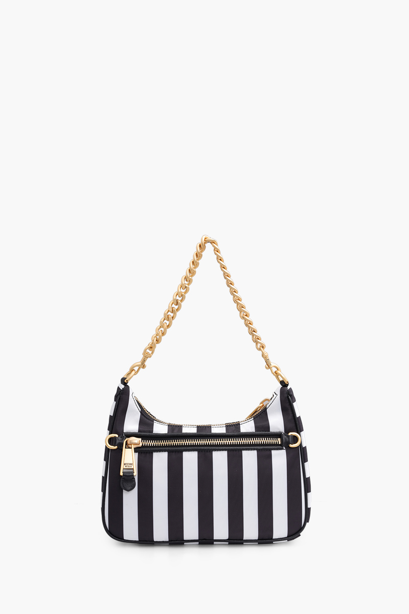 MOSCHINO Medium Lettering Logo Hobo Bag in Black/White GHW 1