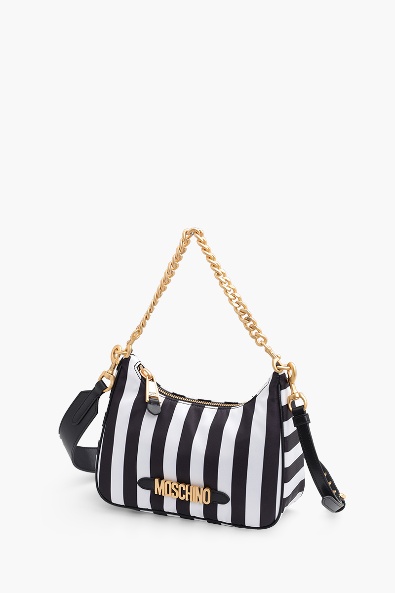 MOSCHINO Medium Lettering Logo Hobo Bag in Black/White GHW 2