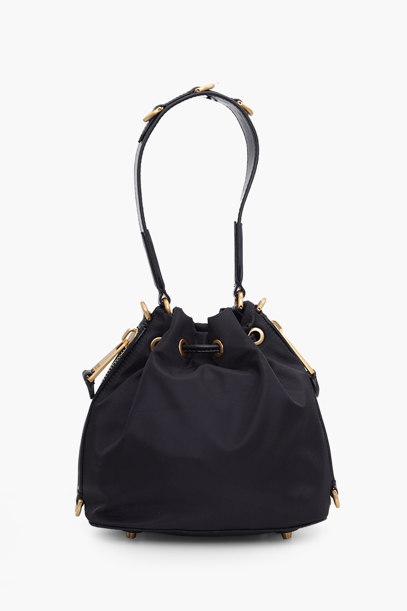 MOSCHINO Mini Lettering Logo Bucket Bag in Black GHW with Tassels 1