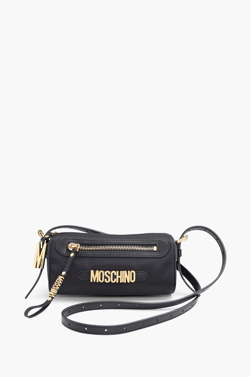 MOSCHINO Logo-Lettering Cylinder Crossbody Bag in Black GHW 0