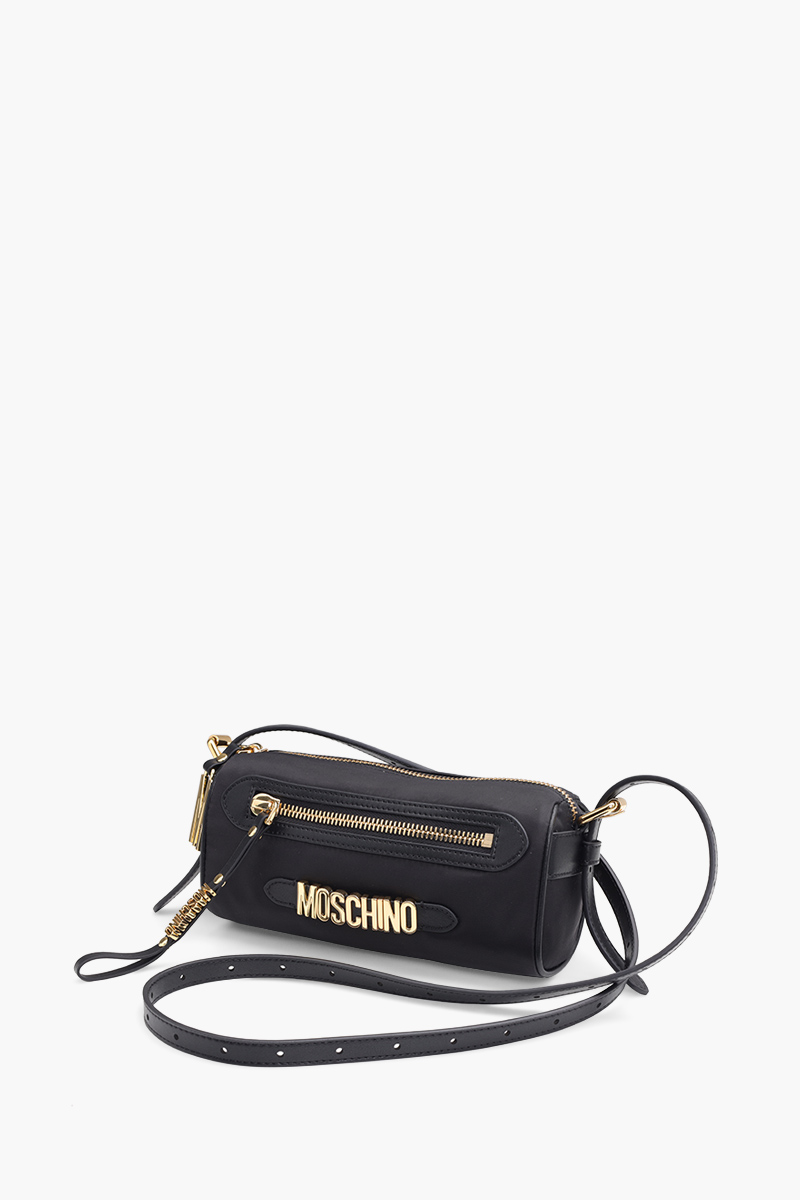 MOSCHINO Logo-Lettering Cylinder Crossbody Bag in Black GHW 2