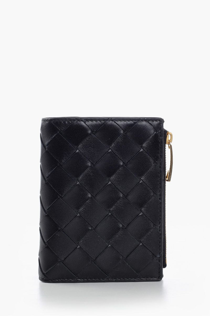 BOTTEGA VENETA Small Intrecciato Bi-Fold Zip Wallet in Black 0