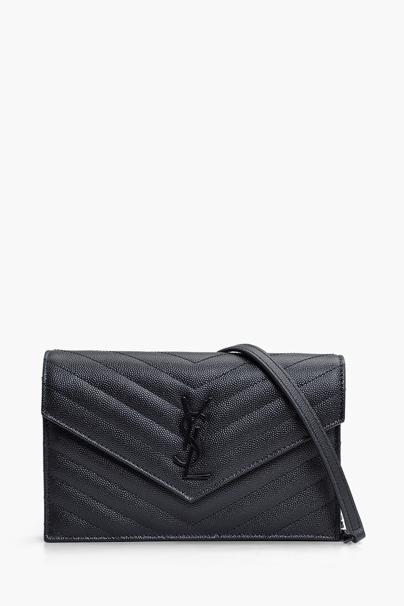 SAINT LAURENT Wallet on Chain 19cm in Black Caviar Leather BHW 0