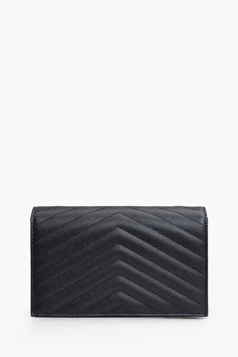 SAINT LAURENT Wallet on Chain 19cm in Black Caviar Leather BHW 1