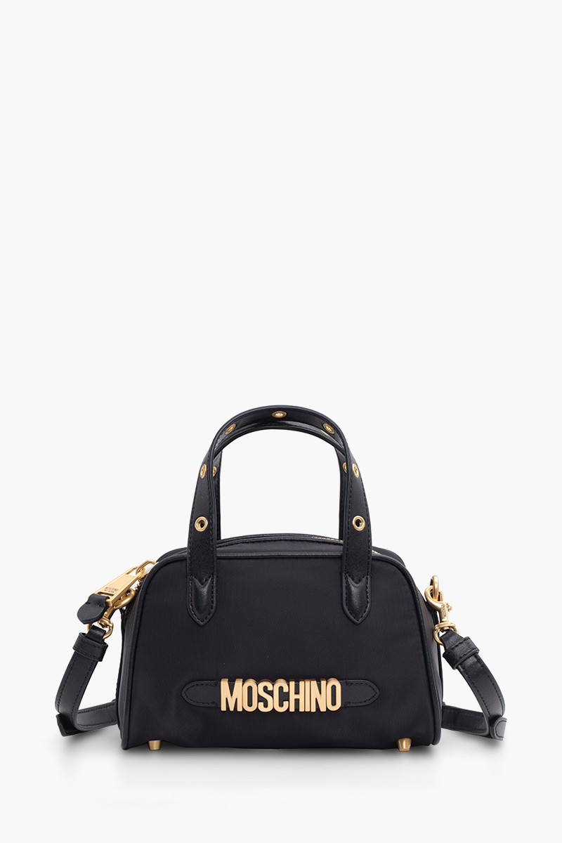 MOSCHINO Logo Top Handle Shoulder Bag in Black GHW with Metal Detail 0