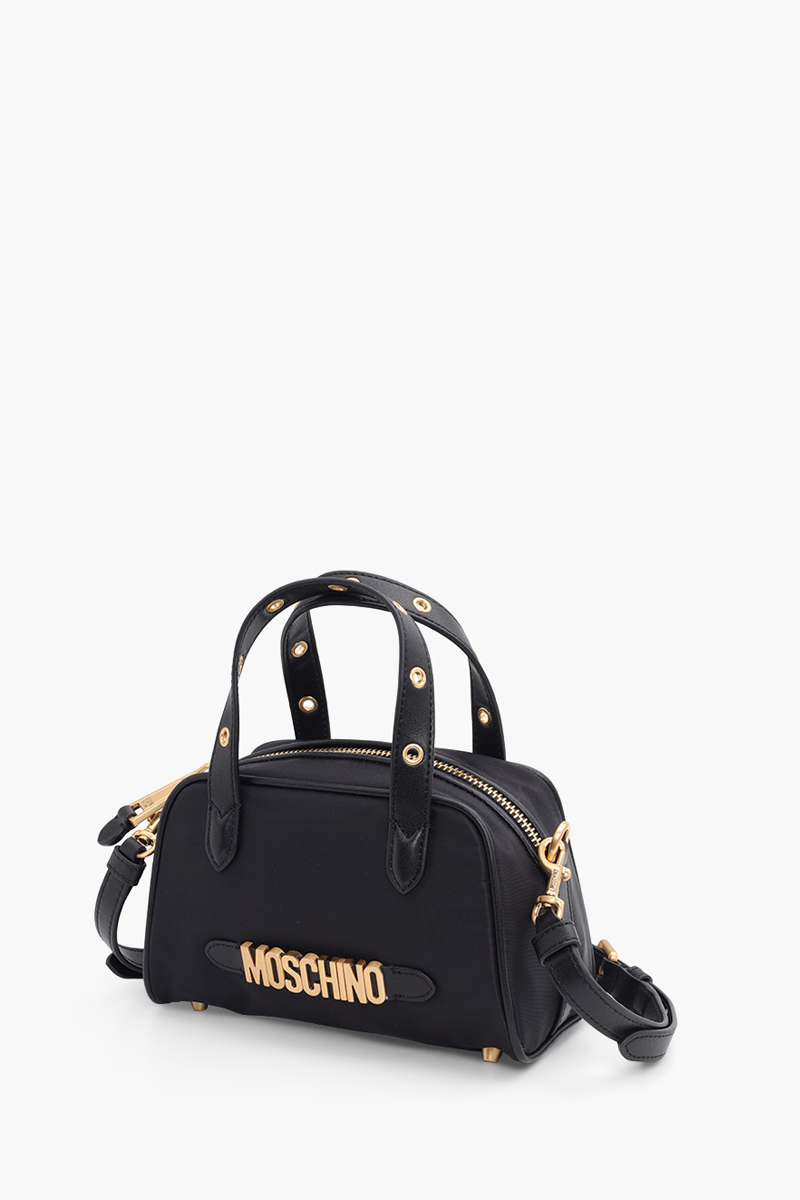 MOSCHINO Logo Top Handle Shoulder Bag in Black GHW with Metal Detail 2