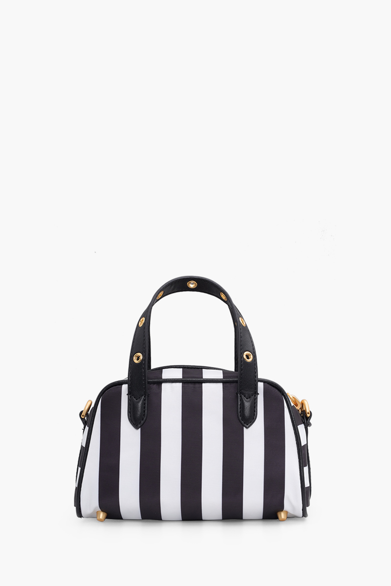 MOSCHINO Logo Top Handle Shoulder Bag in Black/White GHW with Metal Detail 1