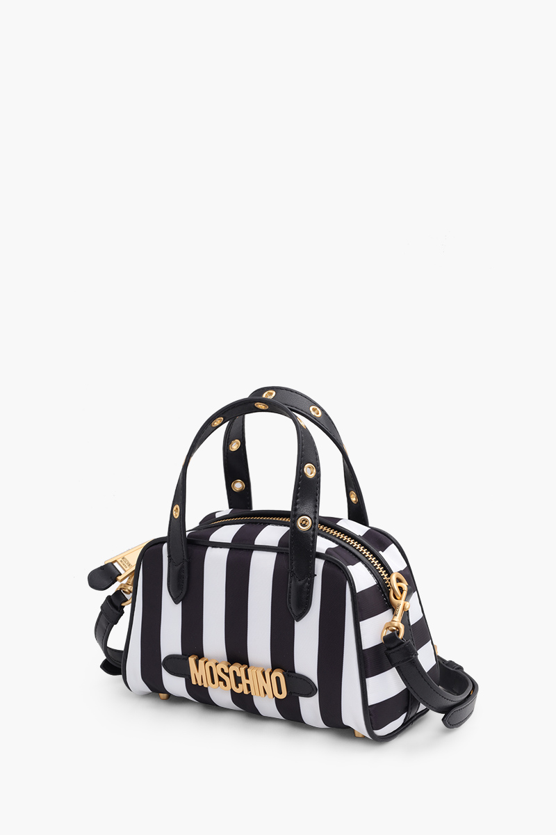 MOSCHINO Logo Top Handle Shoulder Bag in Black/White GHW with Metal Detail 2