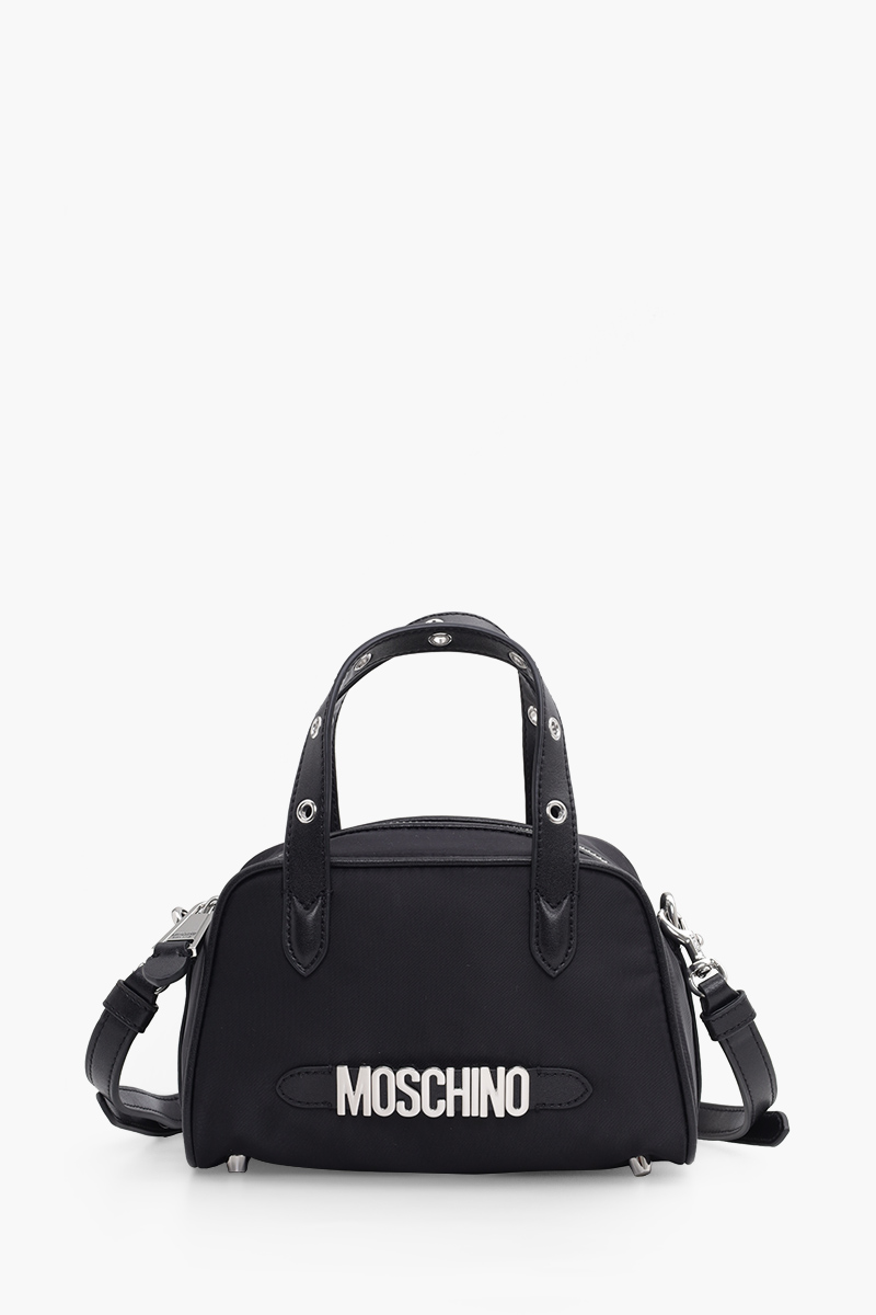 MOSCHINO Logo Top Handle Shoulder Bag in Black SHW with Metal Detail 0