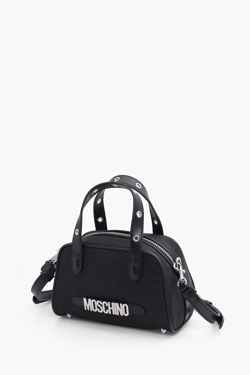 MOSCHINO Logo Top Handle Shoulder Bag in Black SHW with Metal Detail 2