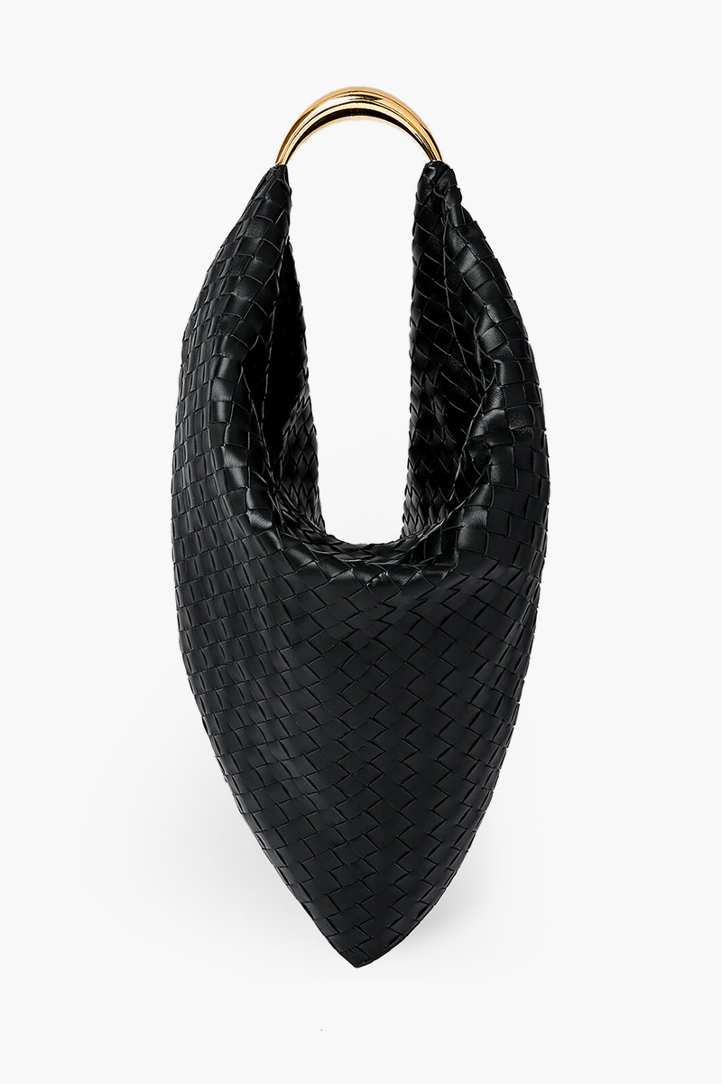 BOTTEGA VENETA Foulard Intrecciato Shoulder Bag in Black Lambskin 0