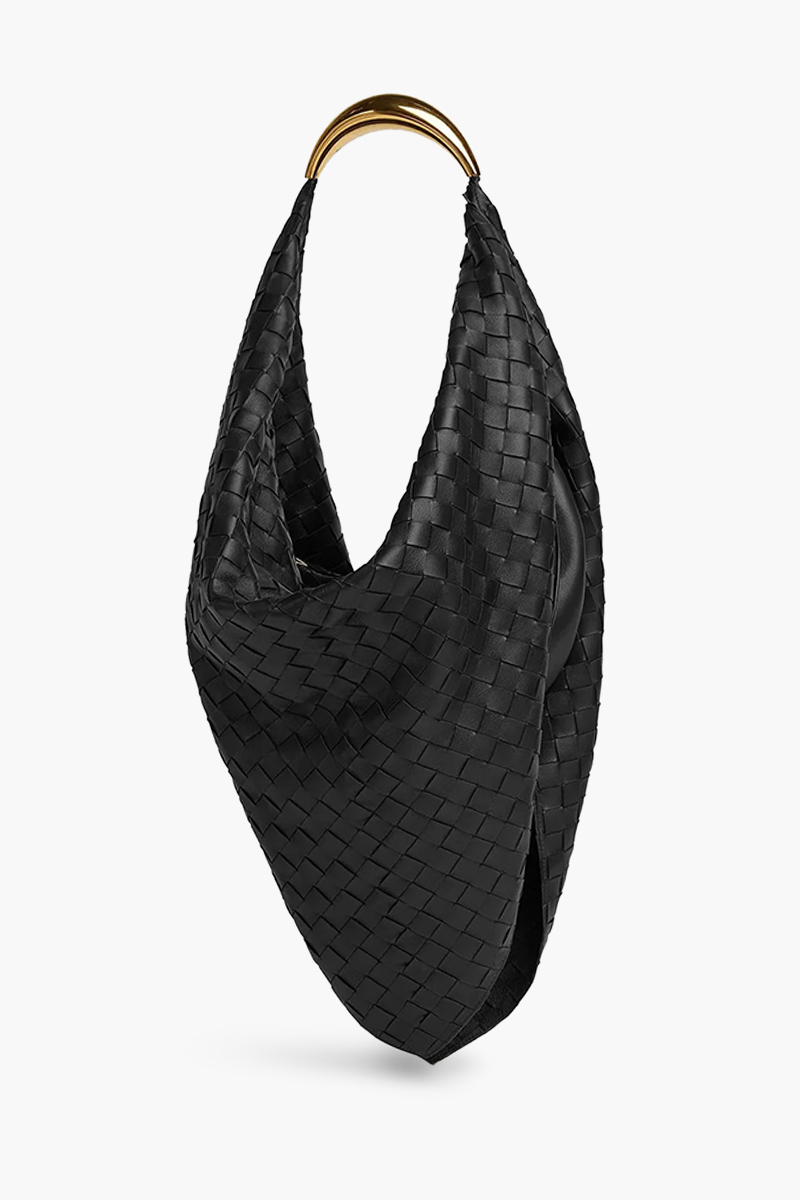 BOTTEGA VENETA Foulard Intrecciato Shoulder Bag in Black Lambskin 2