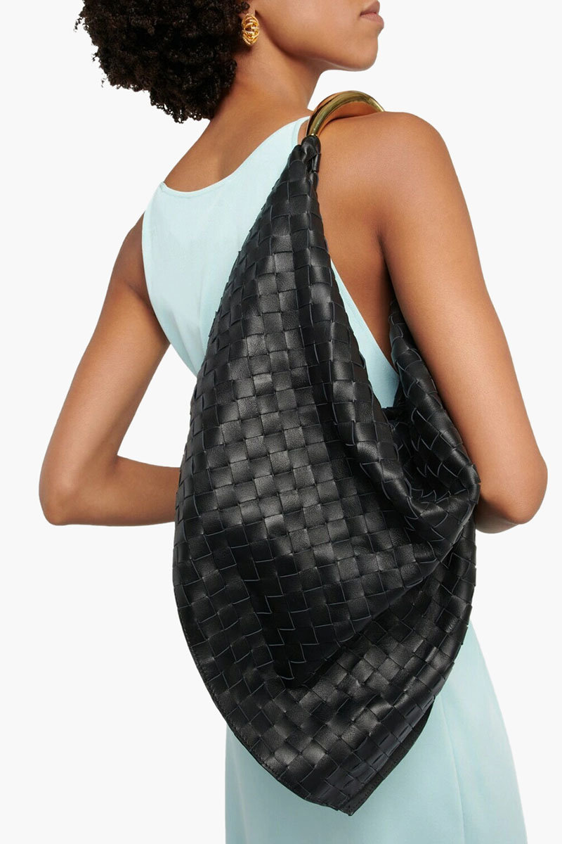 BOTTEGA VENETA Foulard Intrecciato Shoulder Bag in Black Lambskin 4