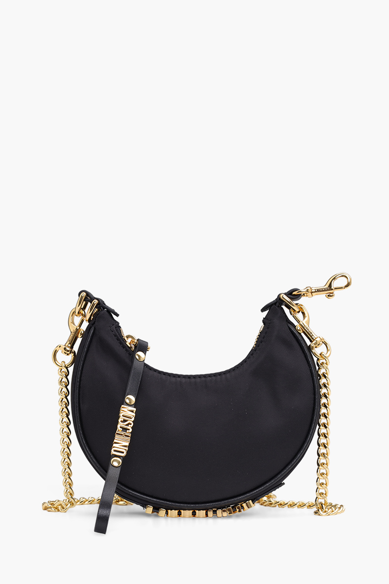 MOSCHINO Mini Logo-Lettering Chain Linked Tote Bag in Black GHW 0