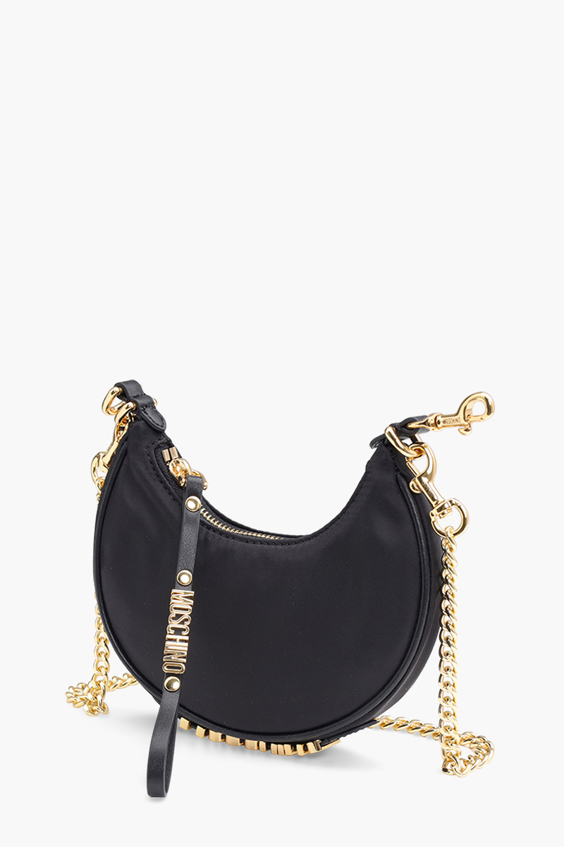 MOSCHINO Mini Logo-Lettering Chain Linked Tote Bag in Black GHW 2