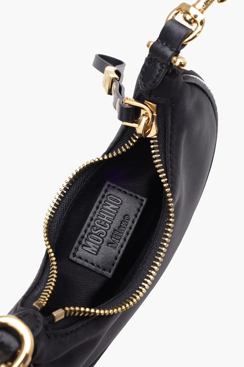 MOSCHINO Mini Logo-Lettering Chain Linked Tote Bag in Black GHW 3