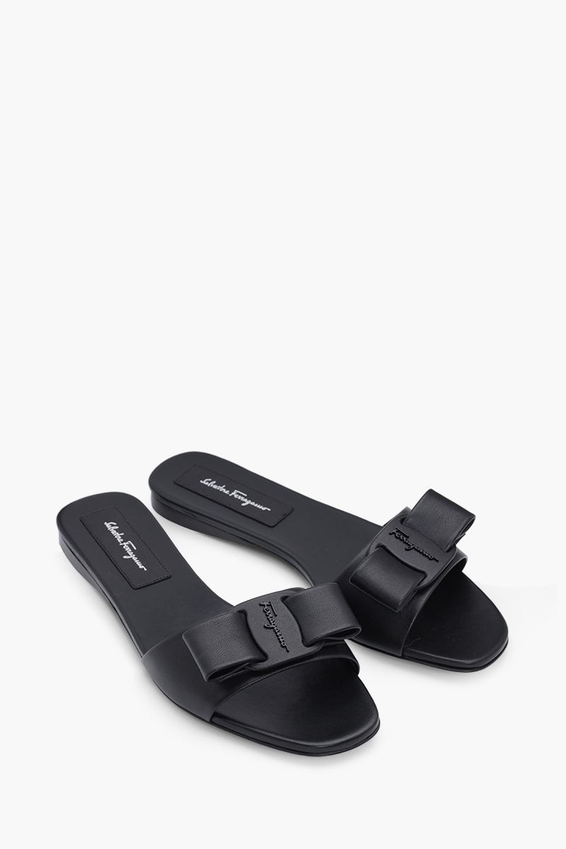 SALVATORE FERRAGAMO Viva Slide Sandals in Black Nappa Leather 1