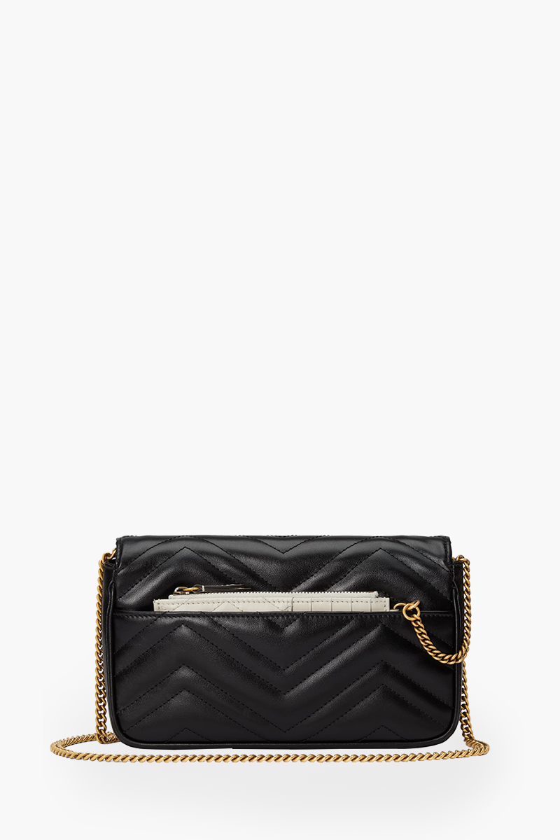 GUCCI Mini GG Marmont Chain Shoulder Bag in Black Leather with White Detachable Card Case 1