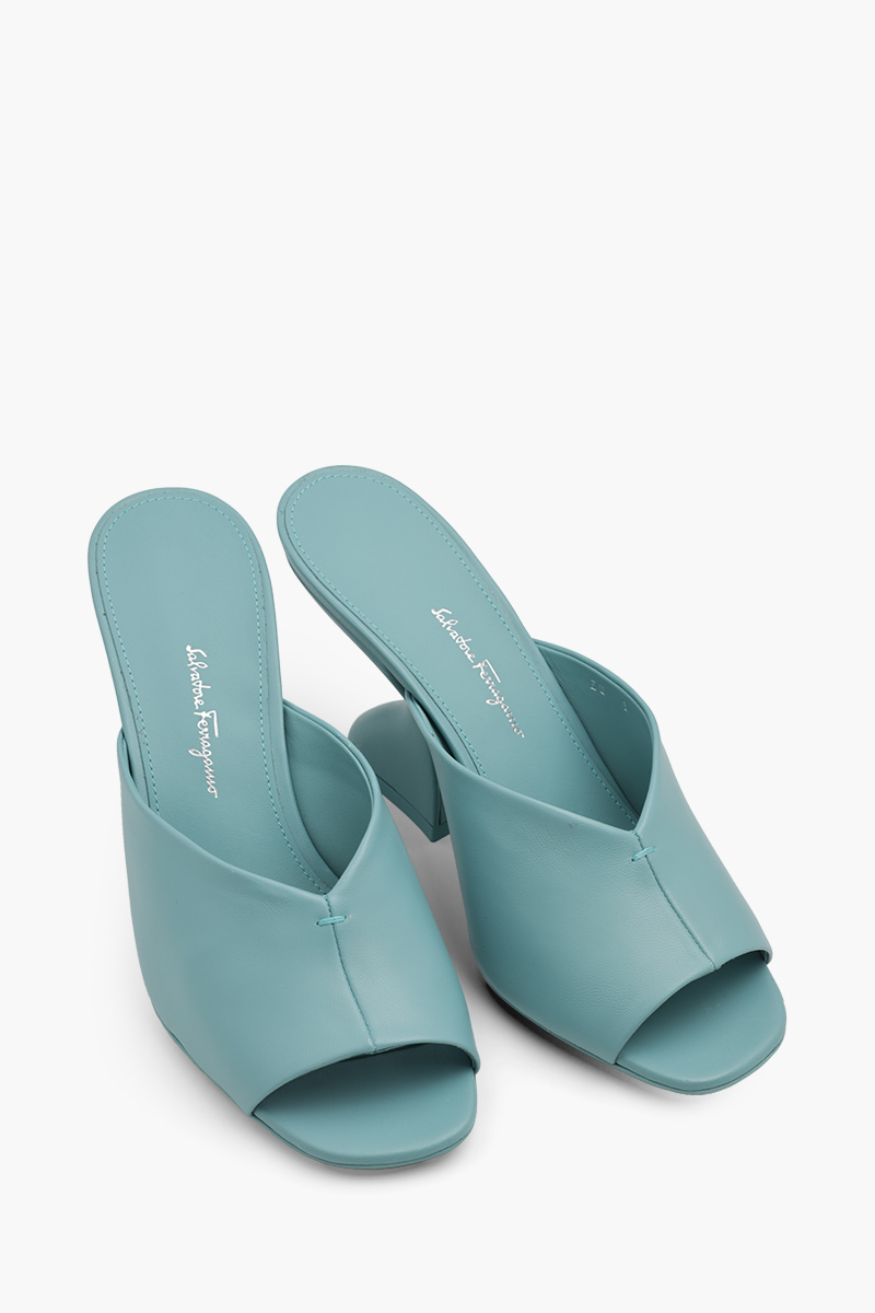 SALVATORE FERRAGAMO Sansu F-Heel Pump 85mm Sandals in Turquoise Nappa Leather 1