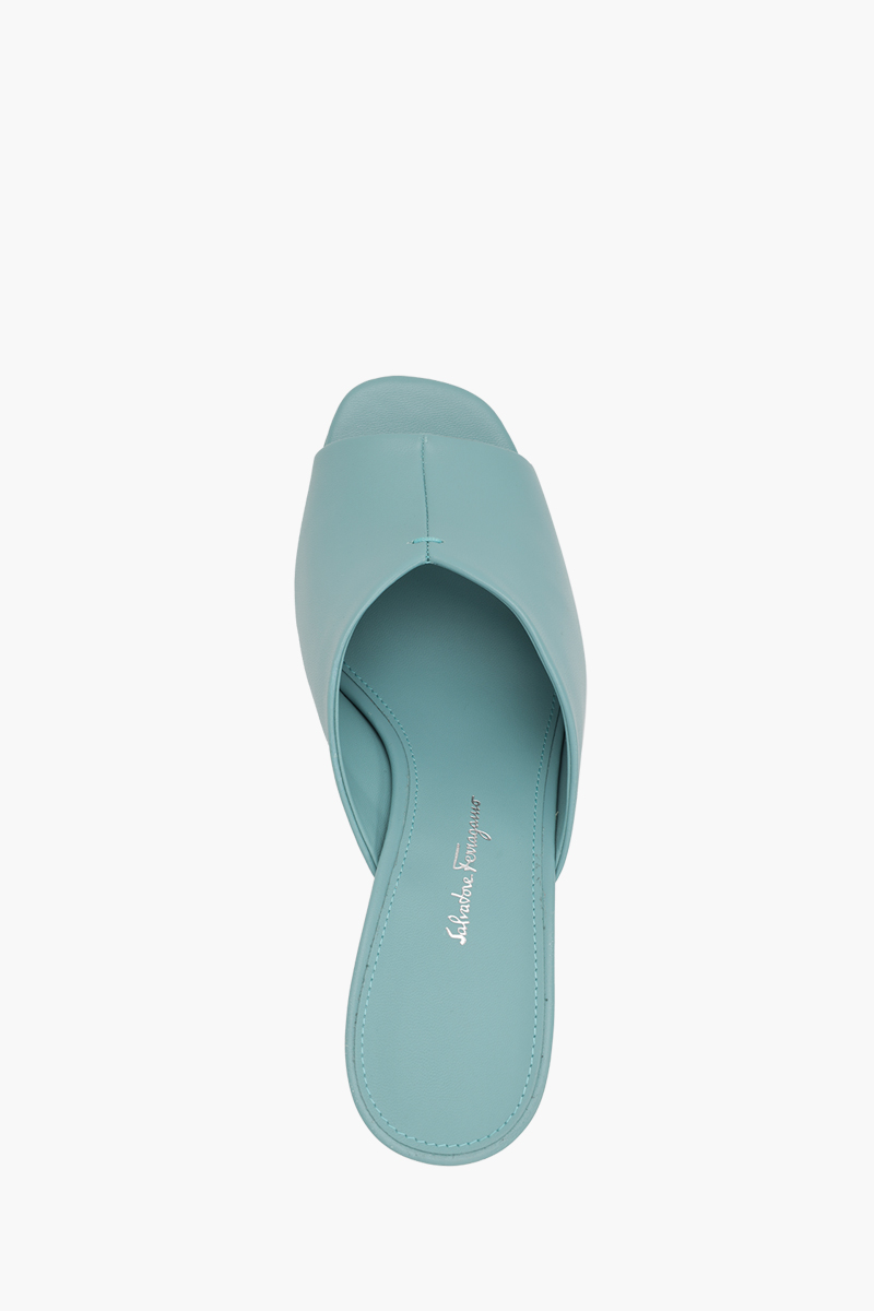 SALVATORE FERRAGAMO Sansu F-Heel Pump 85mm Sandals in Turquoise Nappa Leather 3