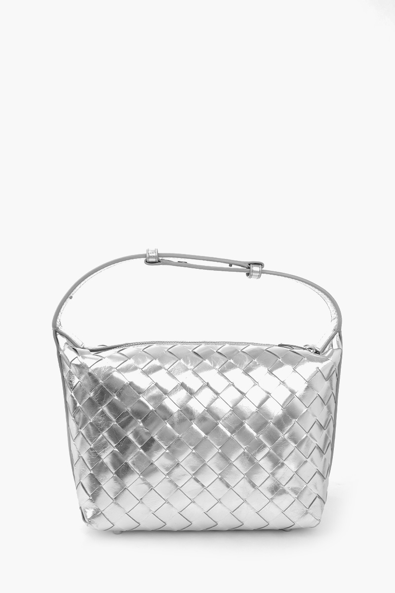 BOTTEGA VENETA Mini Wallace Intrecciato Shoulder Bag in Silver Calf Foggy Mirror Effect 2