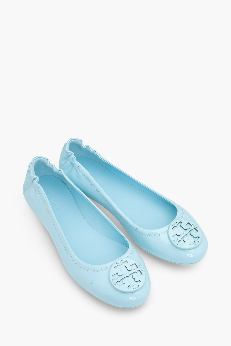 TORY BURCH Minnie Travel Flat in Light Blue Patent 1