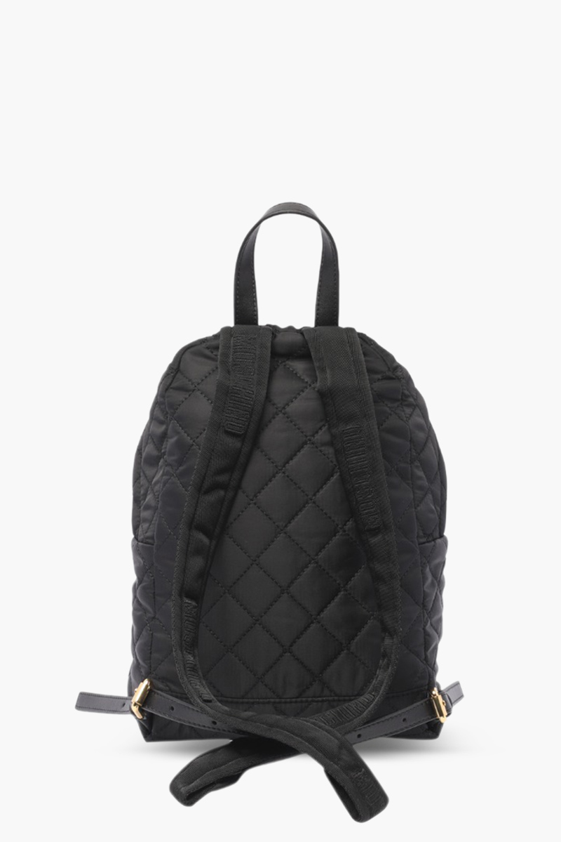 MOSCHINO Medium Backpack in Black Quilted with Gold Logo 1