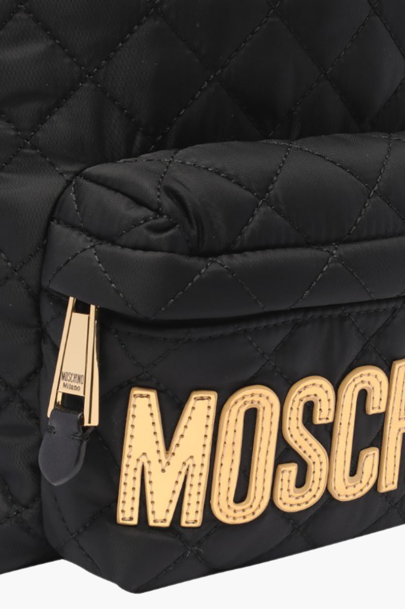 MOSCHINO Medium Backpack in Black Quilted with Gold Logo 3