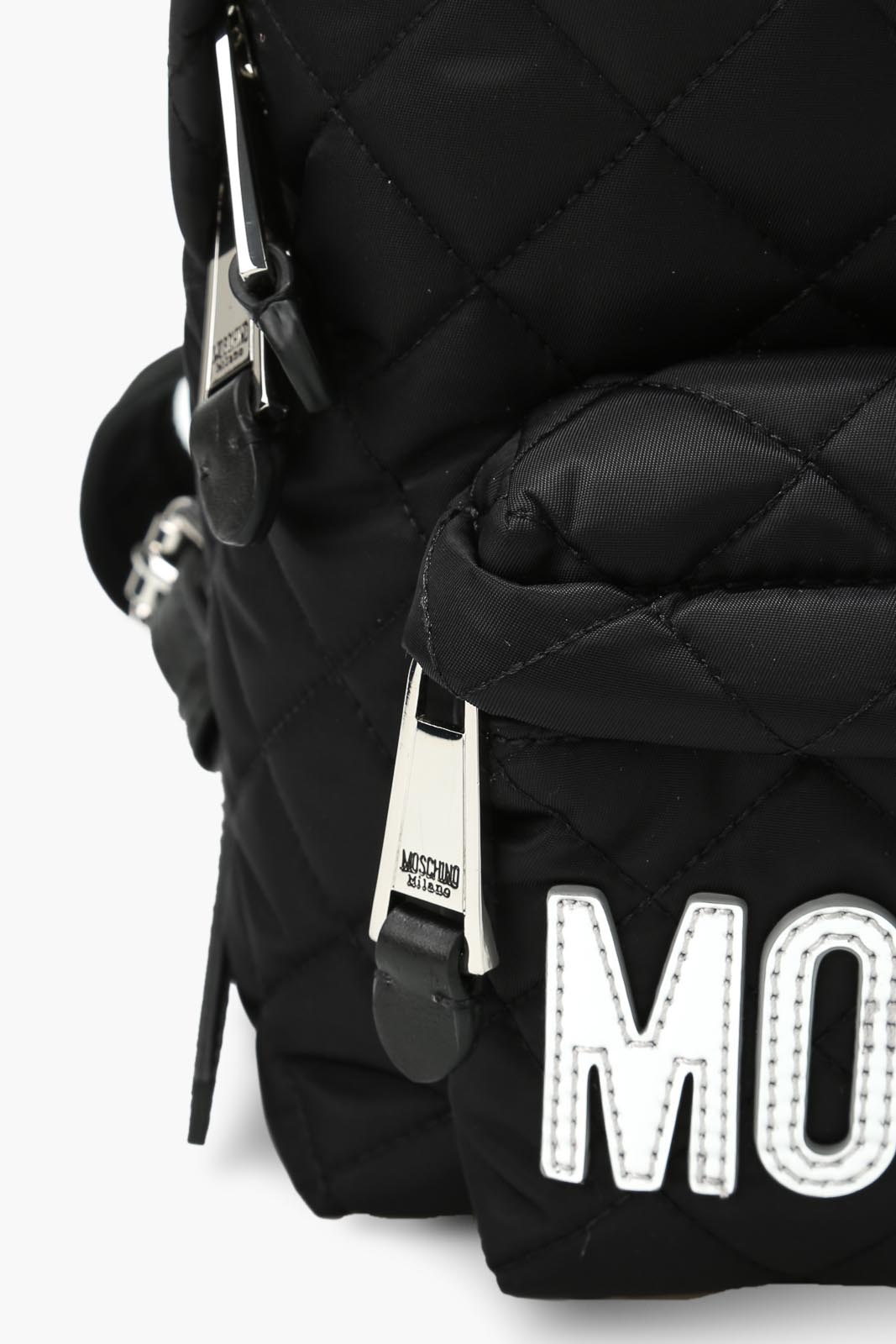 MOSCHINO Medium Backpack in Black Quilted with Silver Logo 4