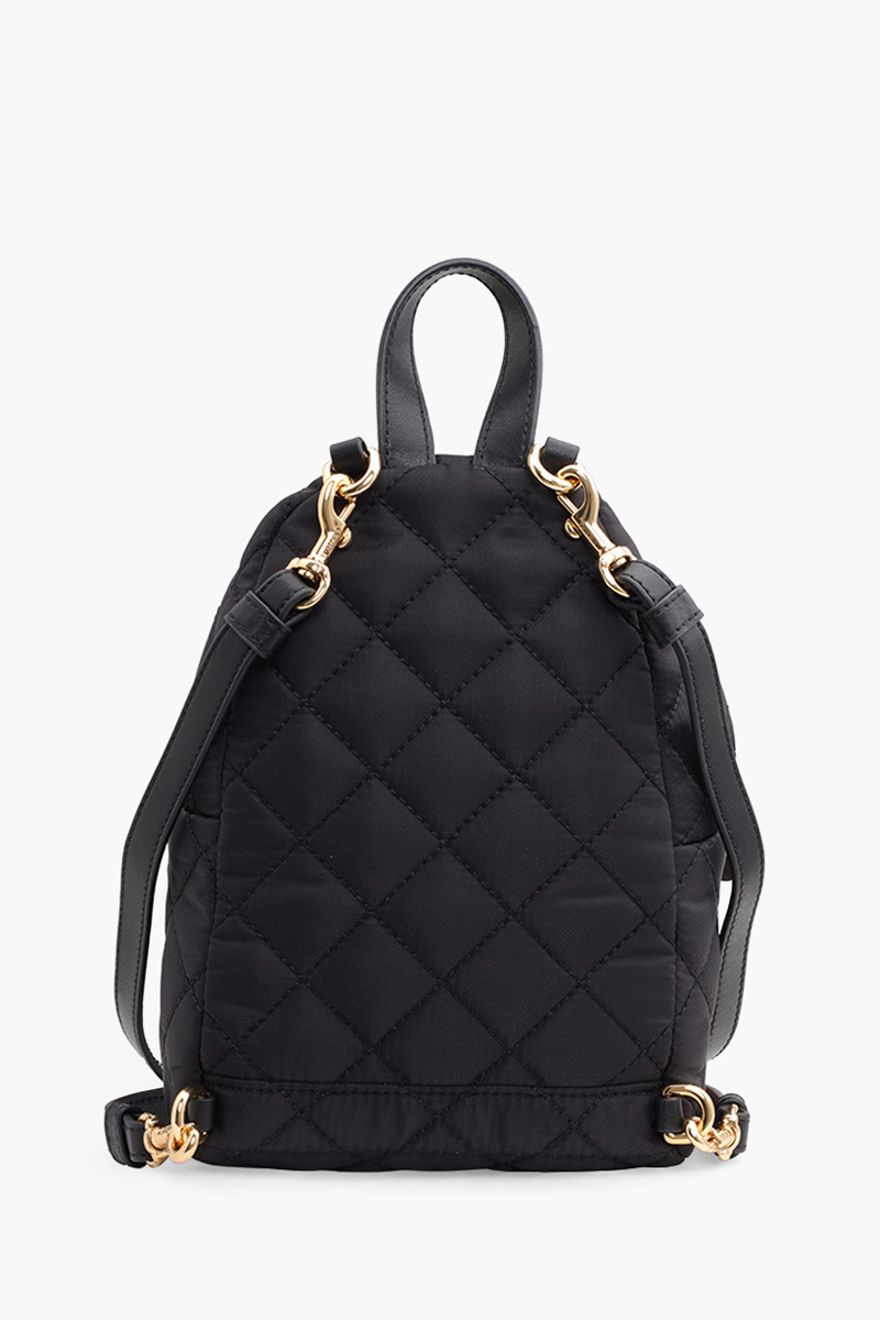 MOSCHINO Bebeboo Logo Backpack in Black Quilted with Gold Logo 1