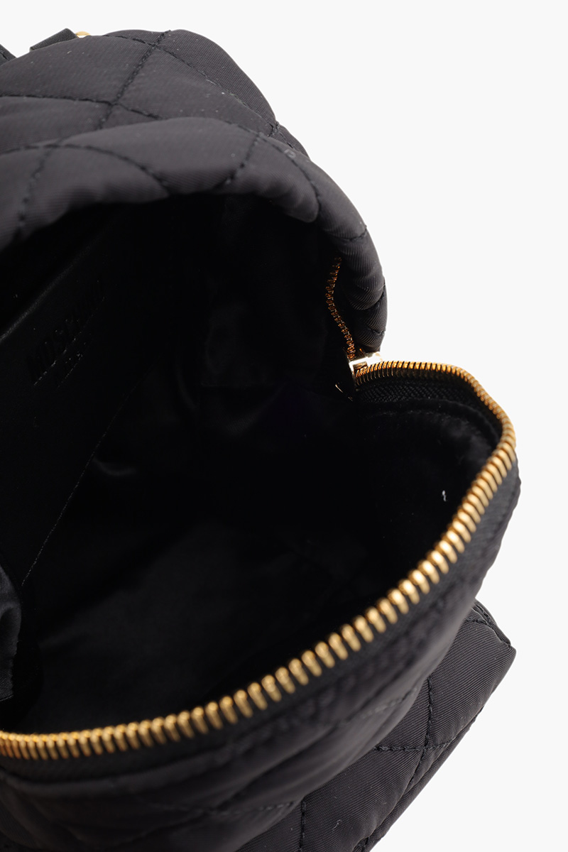 MOSCHINO Bebeboo Logo Backpack in Black Quilted with Gold Logo 3