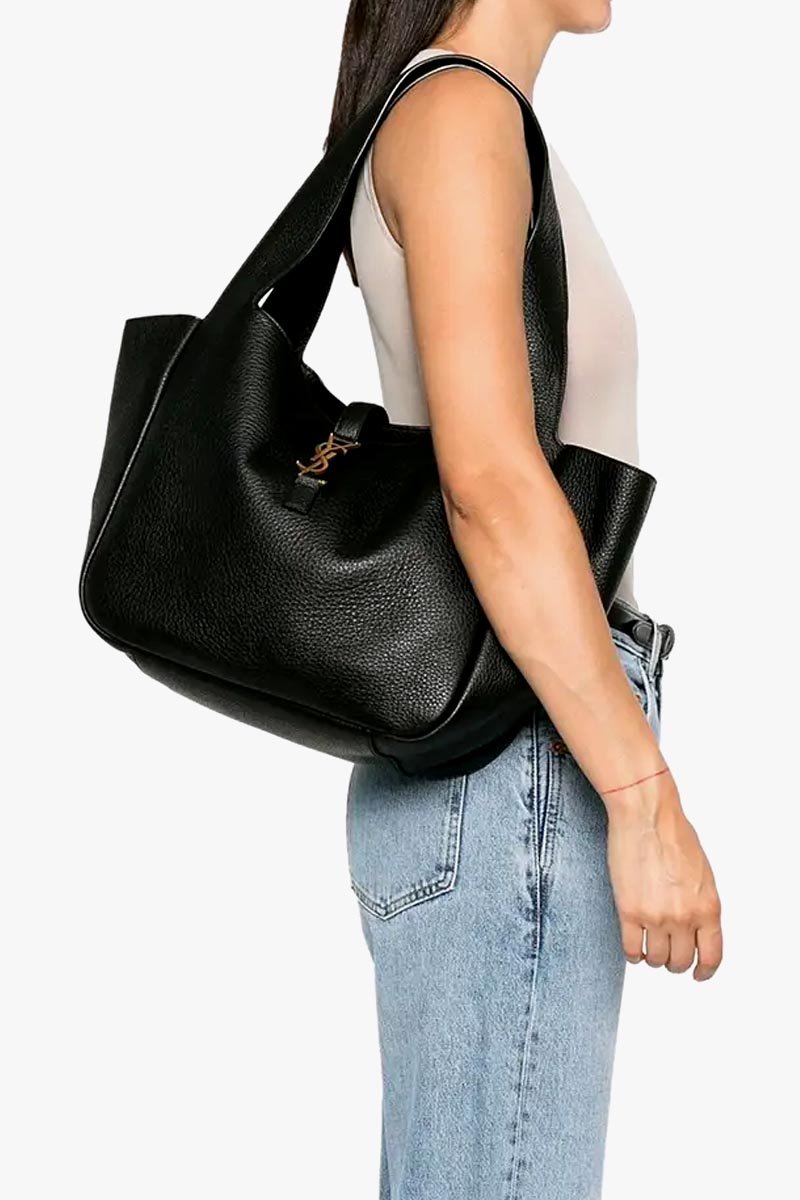 SAINT LAURENT East/West Le 5 A 7 Bea Tote Bag in Black Grained Deerskin Leather 3