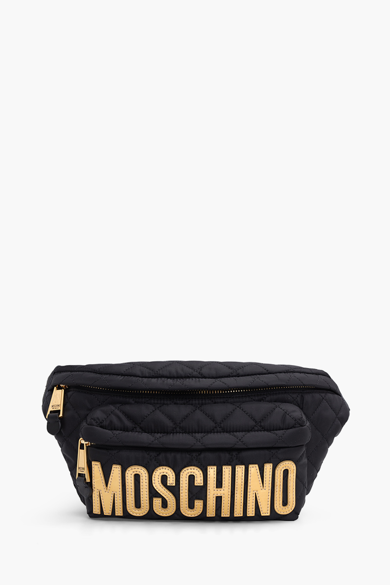 MOSCHINO Logo Patch Quilted Nylon Belt Bag in Black GHW 0