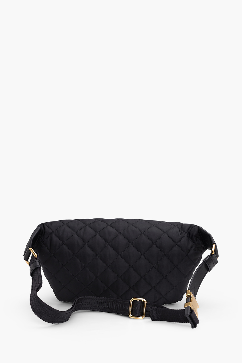 MOSCHINO Logo Patch Quilted Nylon Belt Bag in Black GHW 1