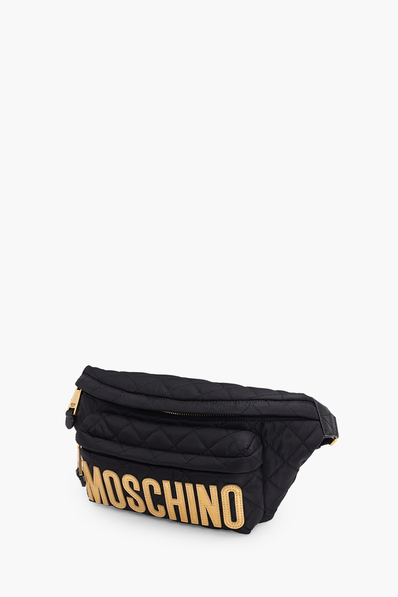 MOSCHINO Logo Patch Quilted Nylon Belt Bag in Black GHW 2