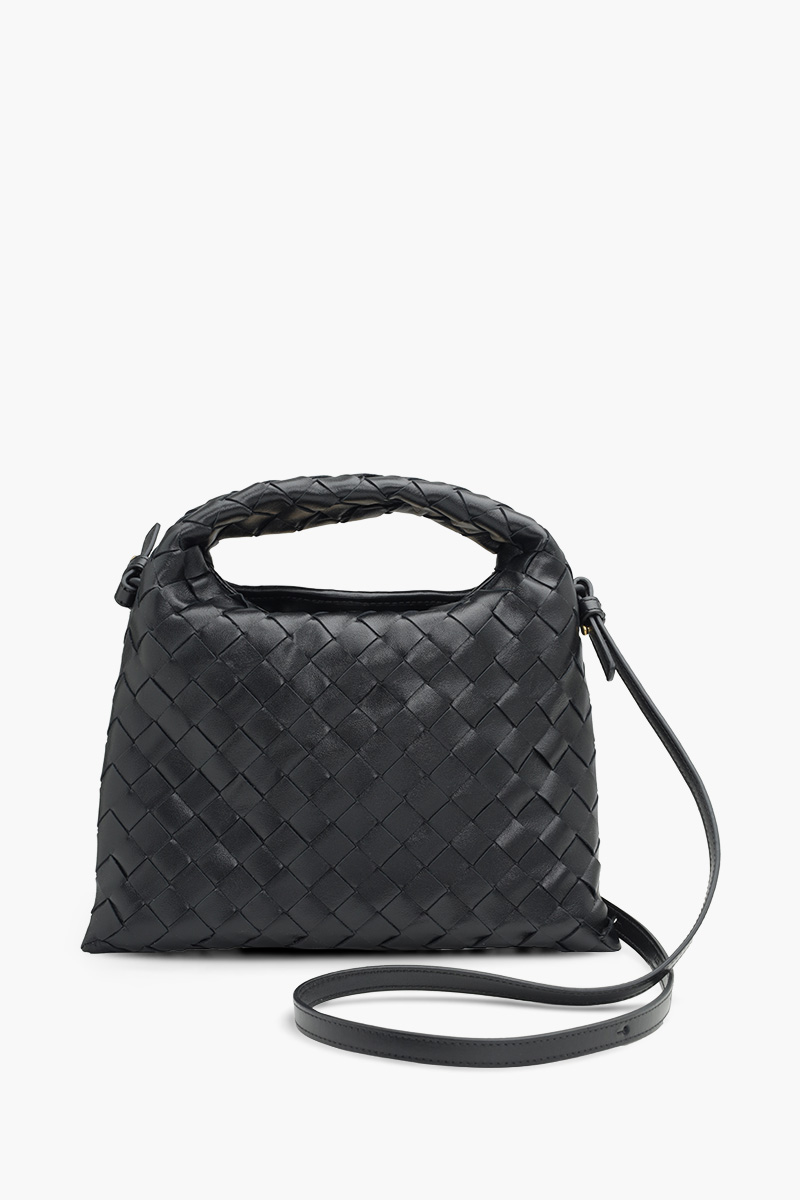 BOTTEGA VENETA Mini Hop Intrecciato Crossbody Bag in Black Calfskin 0