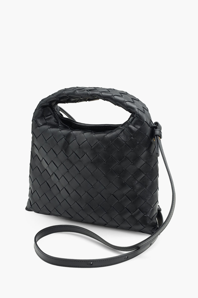 BOTTEGA VENETA Mini Hop Intrecciato Crossbody Bag in Black Calfskin 2