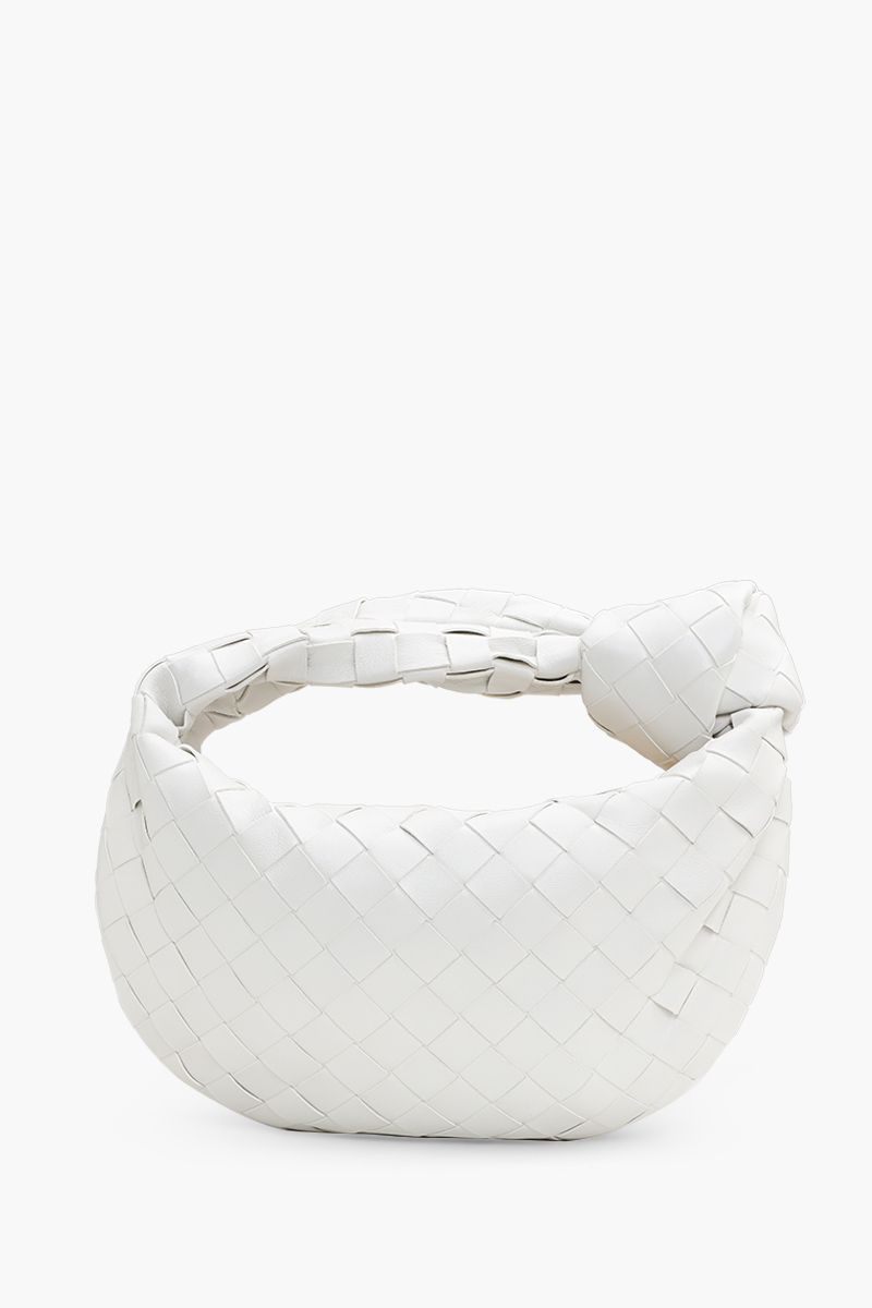 BOTTEGA VENETA Mini Jodie Intrecciato Top Handle Bag in White/Vernis Lambskin with Heart 1