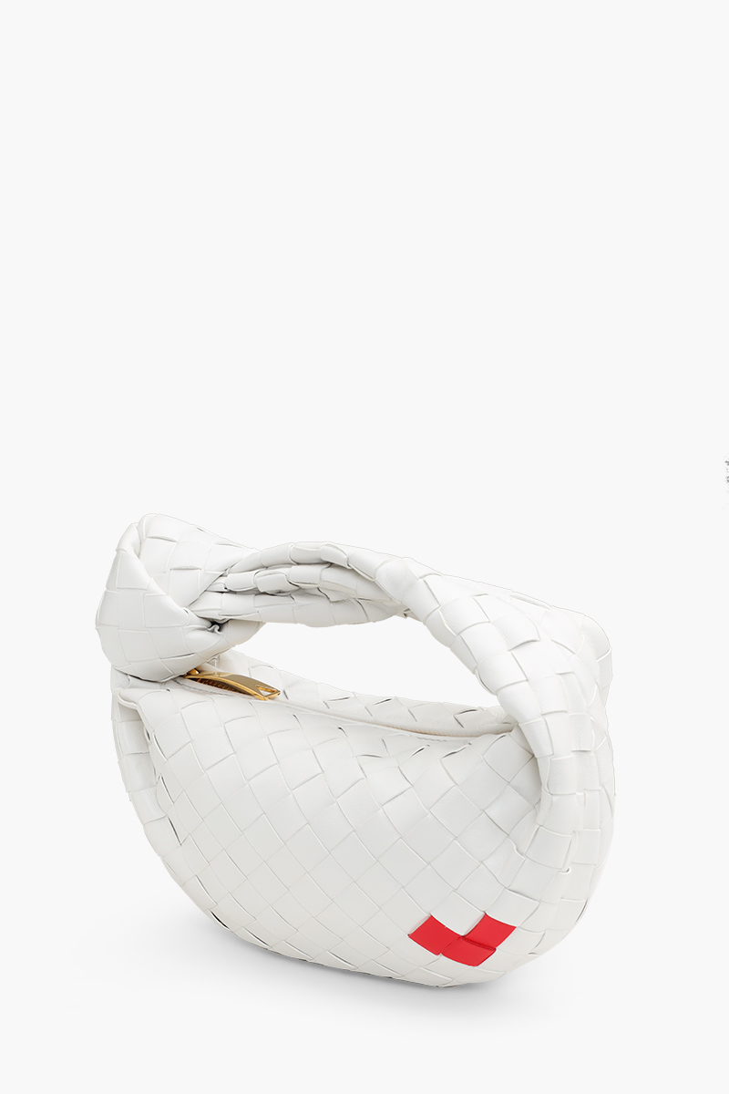 BOTTEGA VENETA Mini Jodie Intrecciato Top Handle Bag in White/Vernis Lambskin with Heart 2