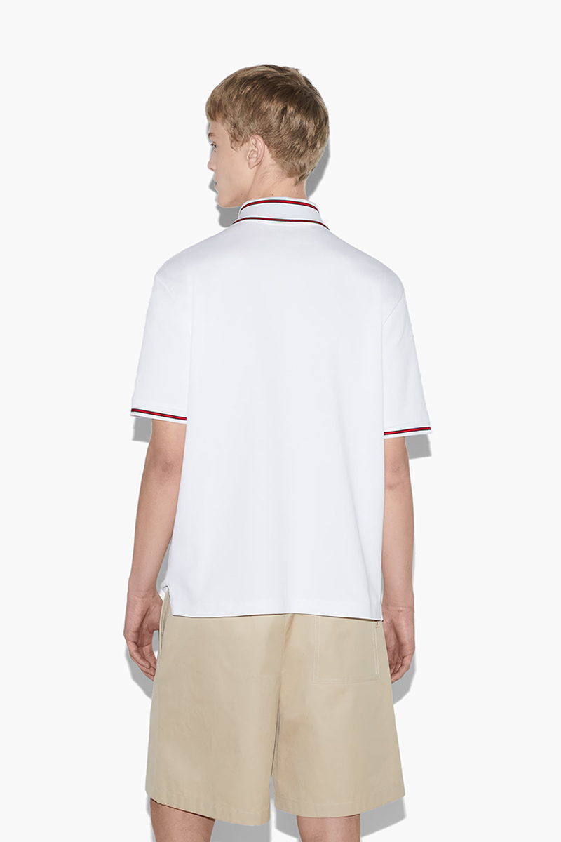 GUCCI Men Stretch Cotton Piquet Polo Shirt in White with Web Stripe 2