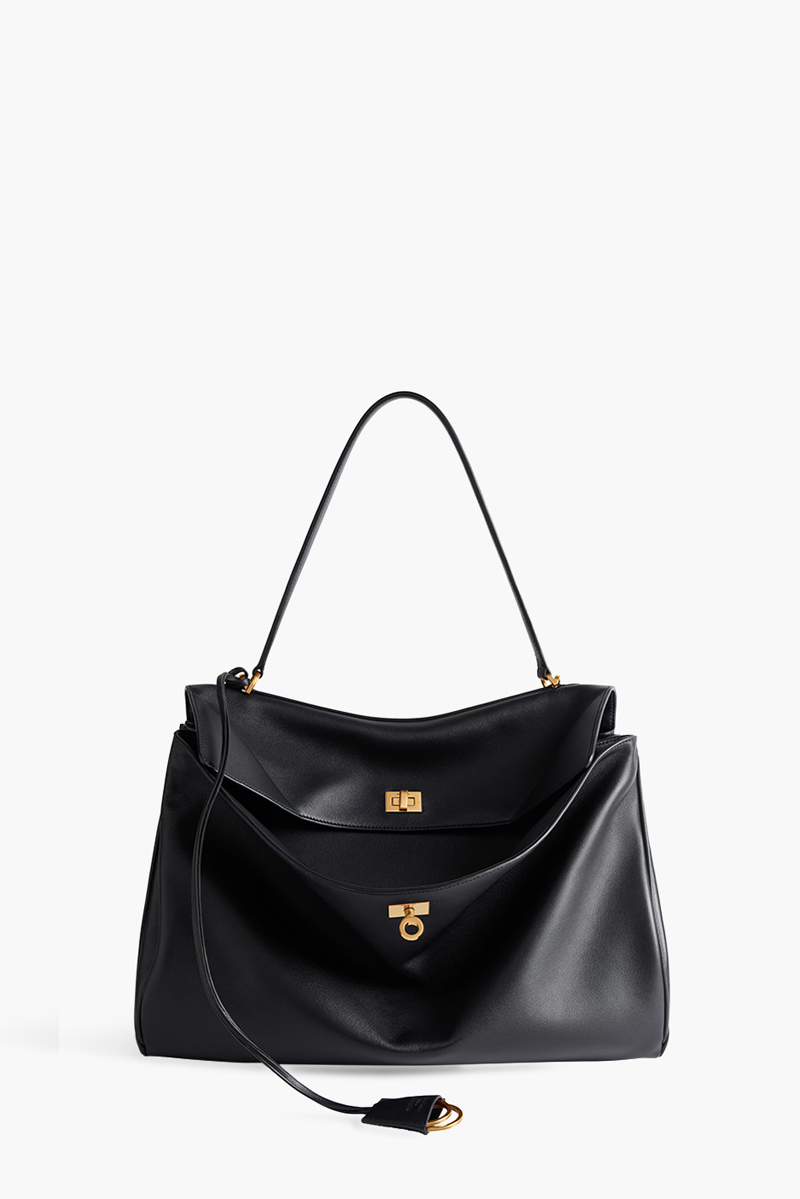 BALENCIAGA Large Rodeo Handbag in Black Smooth Calfskin 0