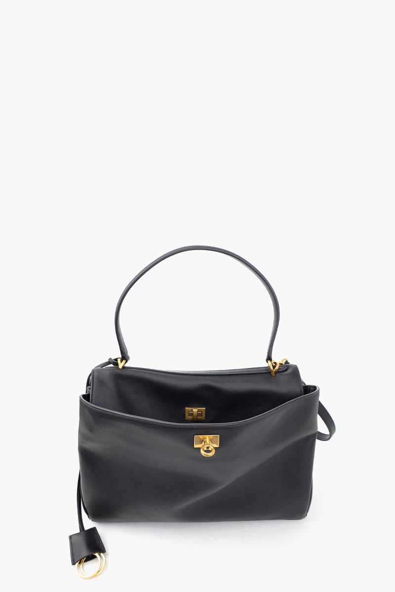 BALENCIAGA Medium Rodeo Handbag in Black Smooth Calfskin 0