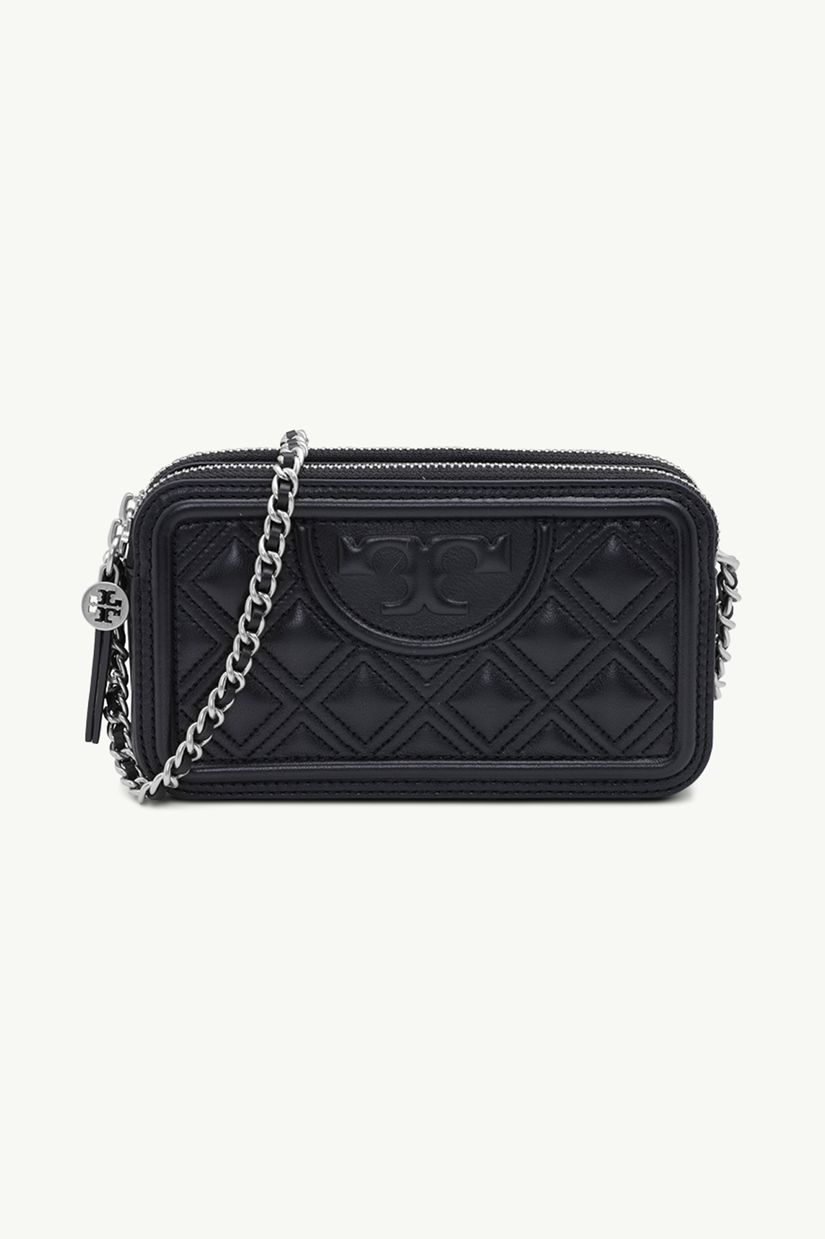 TORY BURCH Mini Fleming Double Zip Shoulder Bag in Black/Silver 0