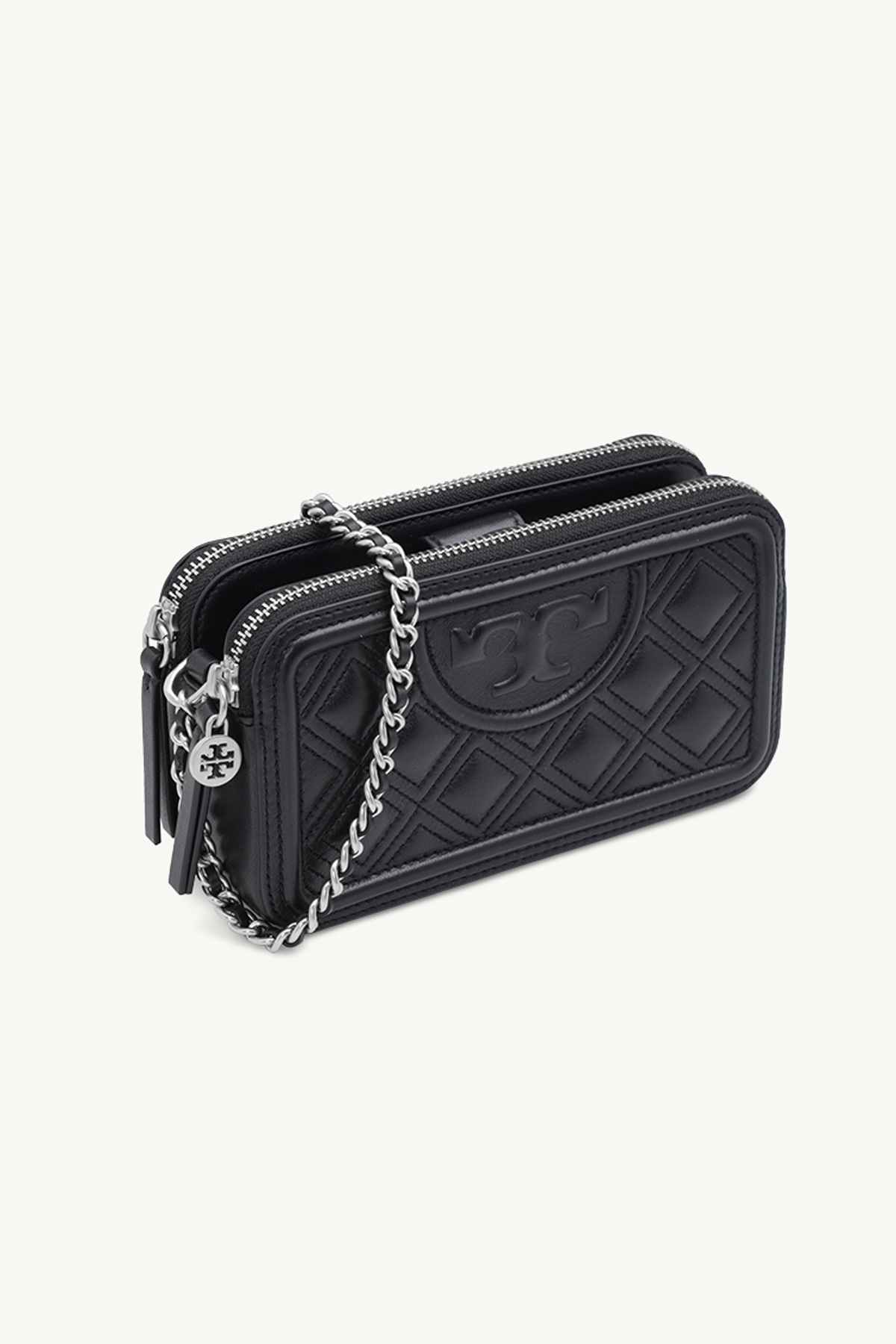 TORY BURCH Mini Fleming Double Zip Shoulder Bag in Black/Silver 2