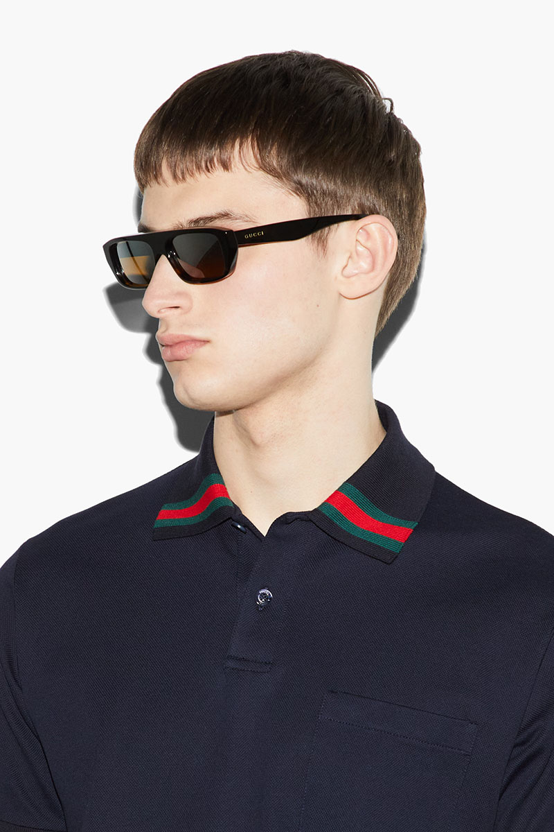 GUCCI Men Web on Collar Polo Shirt in Navy Cotton 3