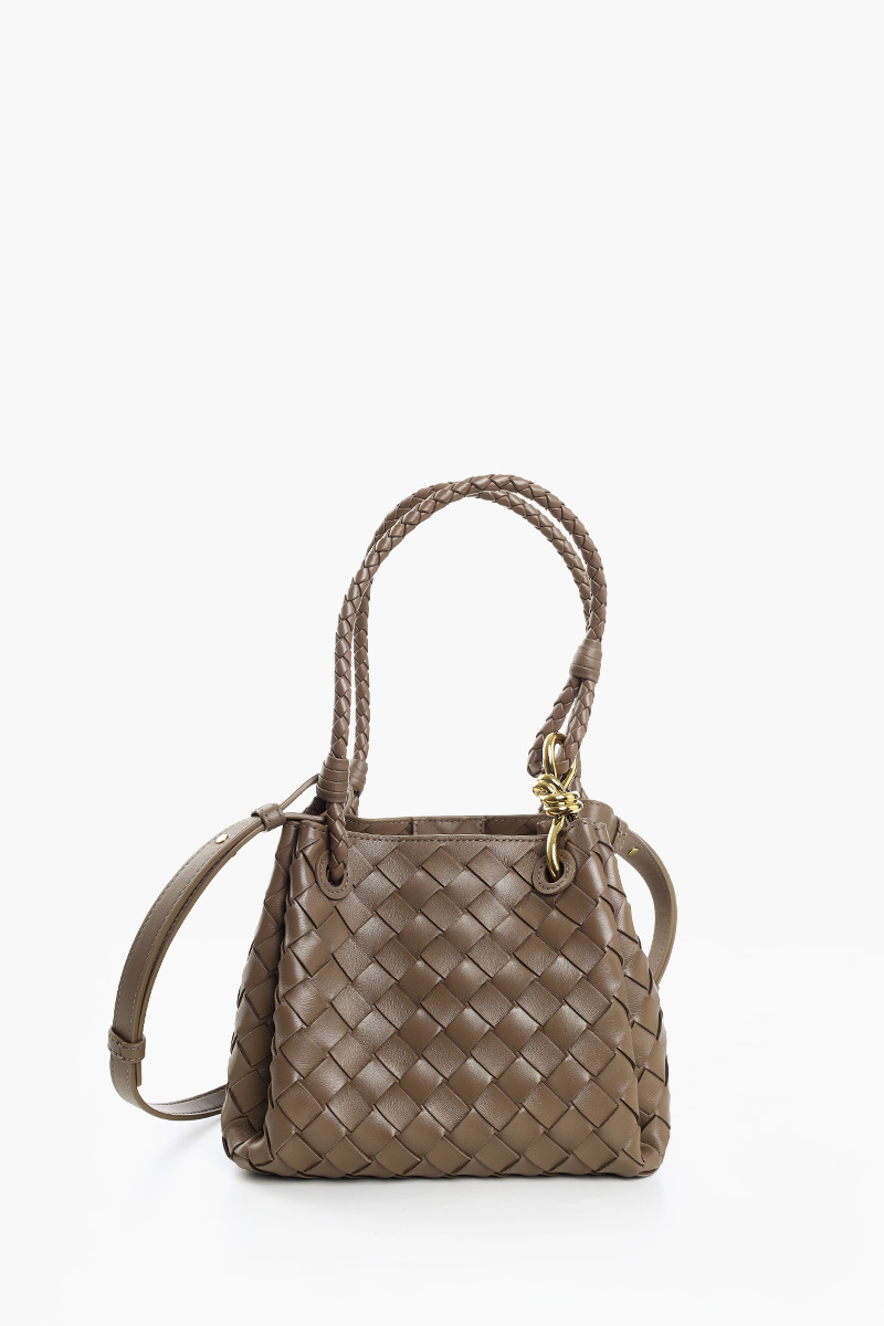 BOTTEGA VENETA Small Parachute Intrecciato Shoulder Bag in Pinecone Lambskin with Signature Knot 0