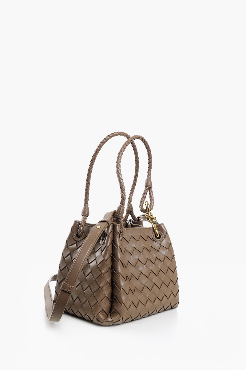 BOTTEGA VENETA Small Parachute Intrecciato Shoulder Bag in Pinecone Lambskin with Signature Knot 1