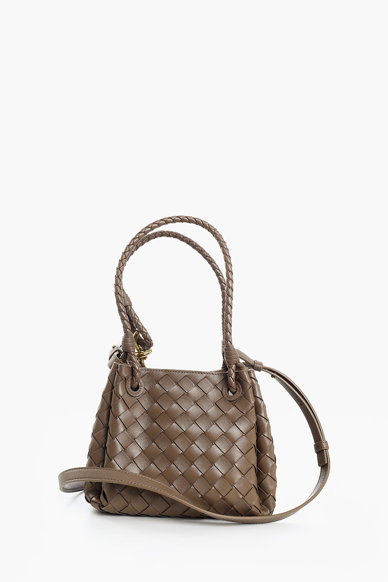 BOTTEGA VENETA Small Parachute Intrecciato Shoulder Bag in Pinecone Lambskin with Signature Knot 2