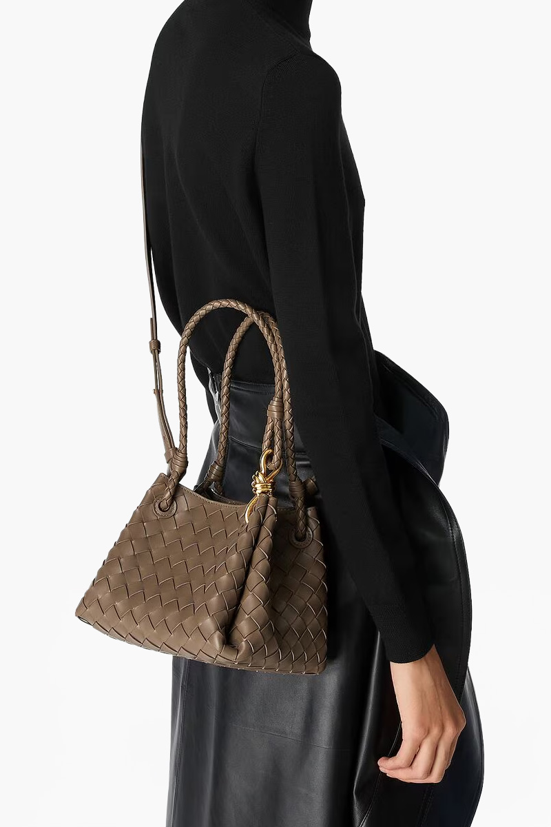 BOTTEGA VENETA Small Parachute Intrecciato Shoulder Bag in Pinecone Lambskin with Signature Knot 3
