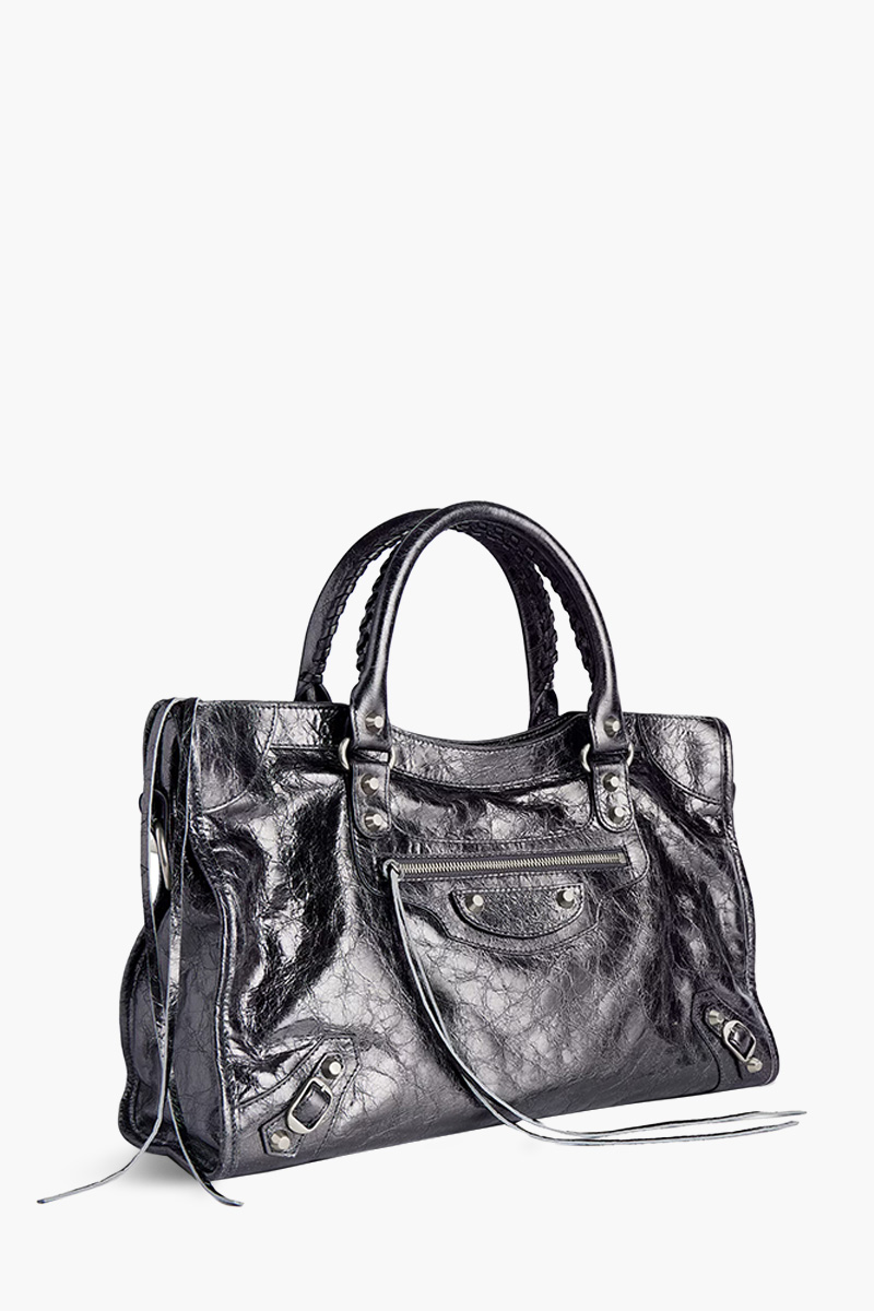 BALENCIAGA Medium Le City Bag in Steel Grey Metallized Arena Lambskin Shiny SHW 2